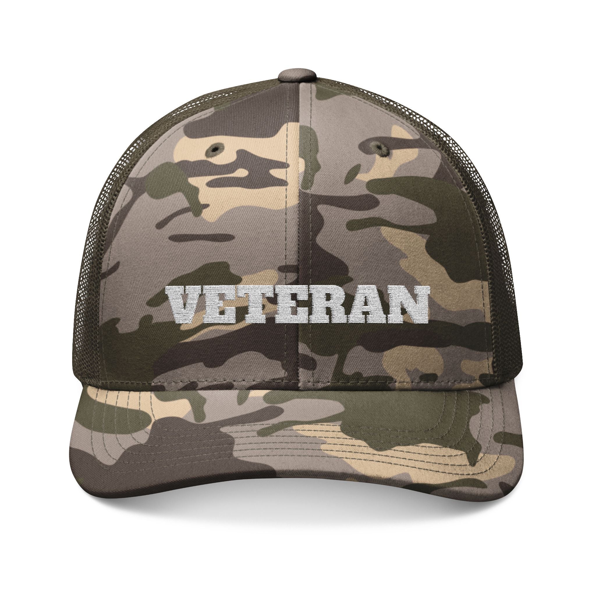 Camouflage Veteran Trucker Hat, Embroidered Military Cap, Gift for Veterans, Outdoor Sports Hat, Camouflage Baseball Cap, Dad Hat