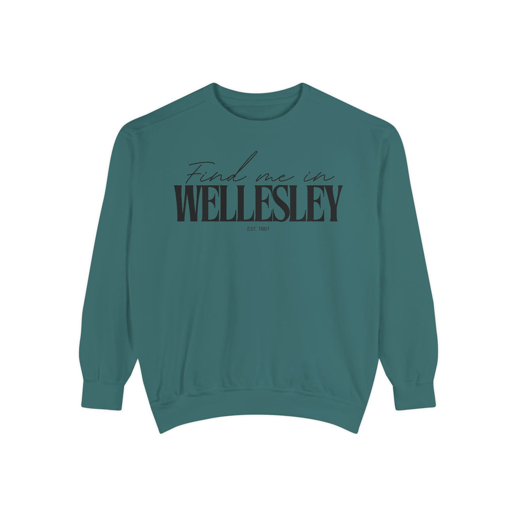 Wellesley Cozy Sweatshirt, Unisex Garment-Dyed Crew, Casual Wear, Gift for Friends, Fall Fashion, Lounge Style