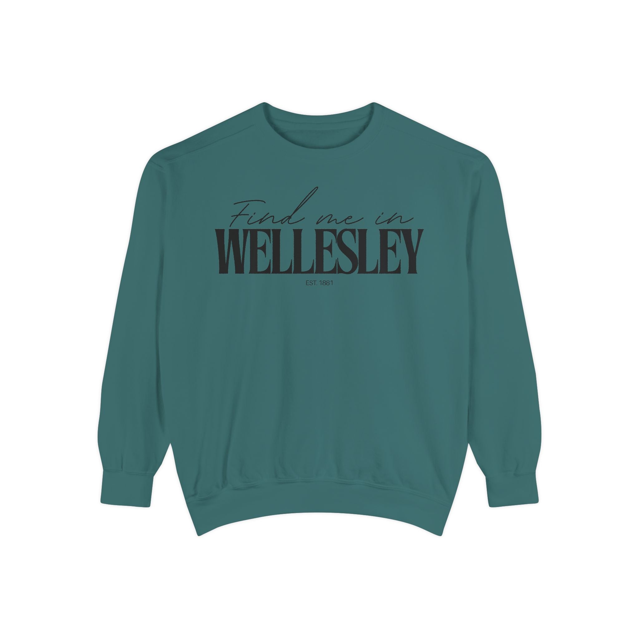 Wellesley Cozy Sweatshirt, Unisex Garment-Dyed Crew, Casual Wear, Gift for Friends, Fall Fashion, Lounge Style