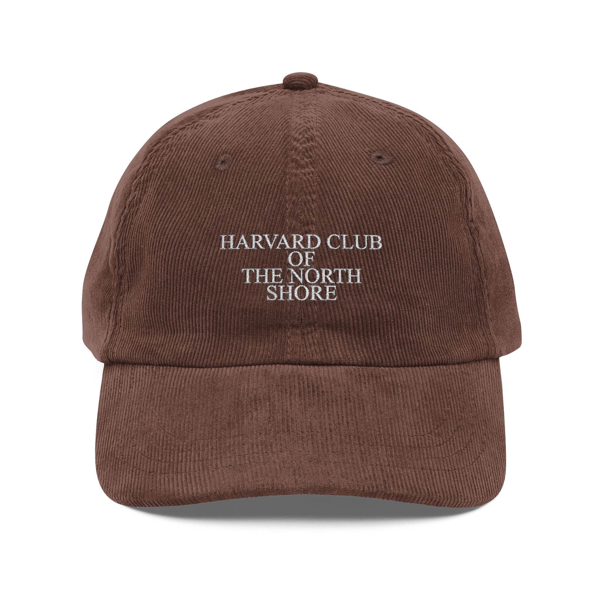 Corduroy Embroidered Baseball Cap — "Harvard Club of the North Shore" Vintage Style