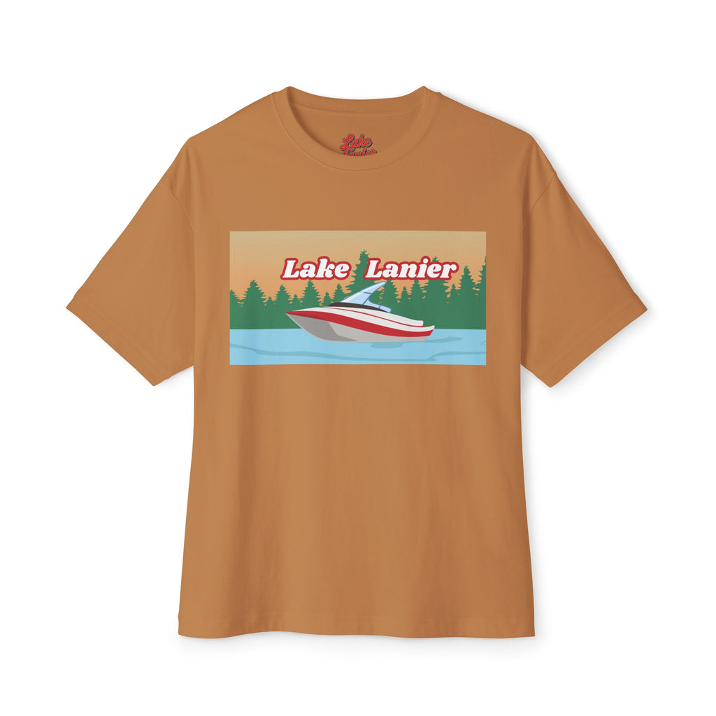 Lake Lanier Sunset Boxy Tee, Relaxed Summer Shirt, Unisex Tee, Vacation Wear, Boating Gift, Lake Life Apparel