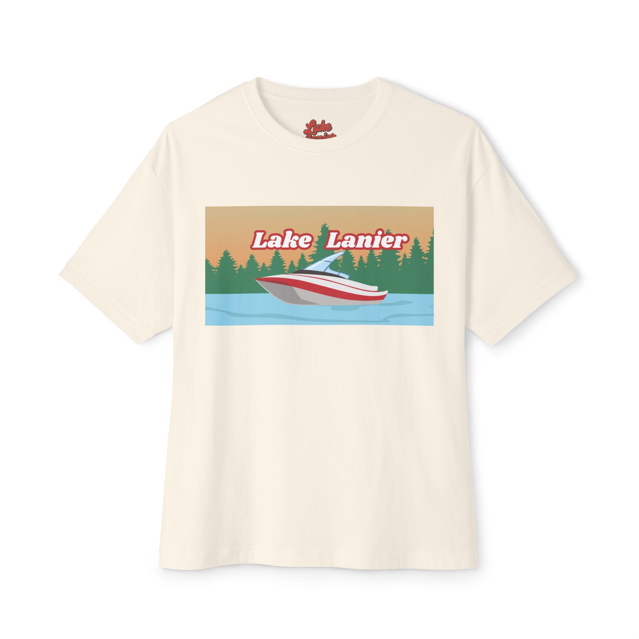 Lake Lanier Sunset Boxy Tee, Relaxed Summer Shirt, Unisex Tee, Vacation Wear, Boating Gift, Lake Life Apparel