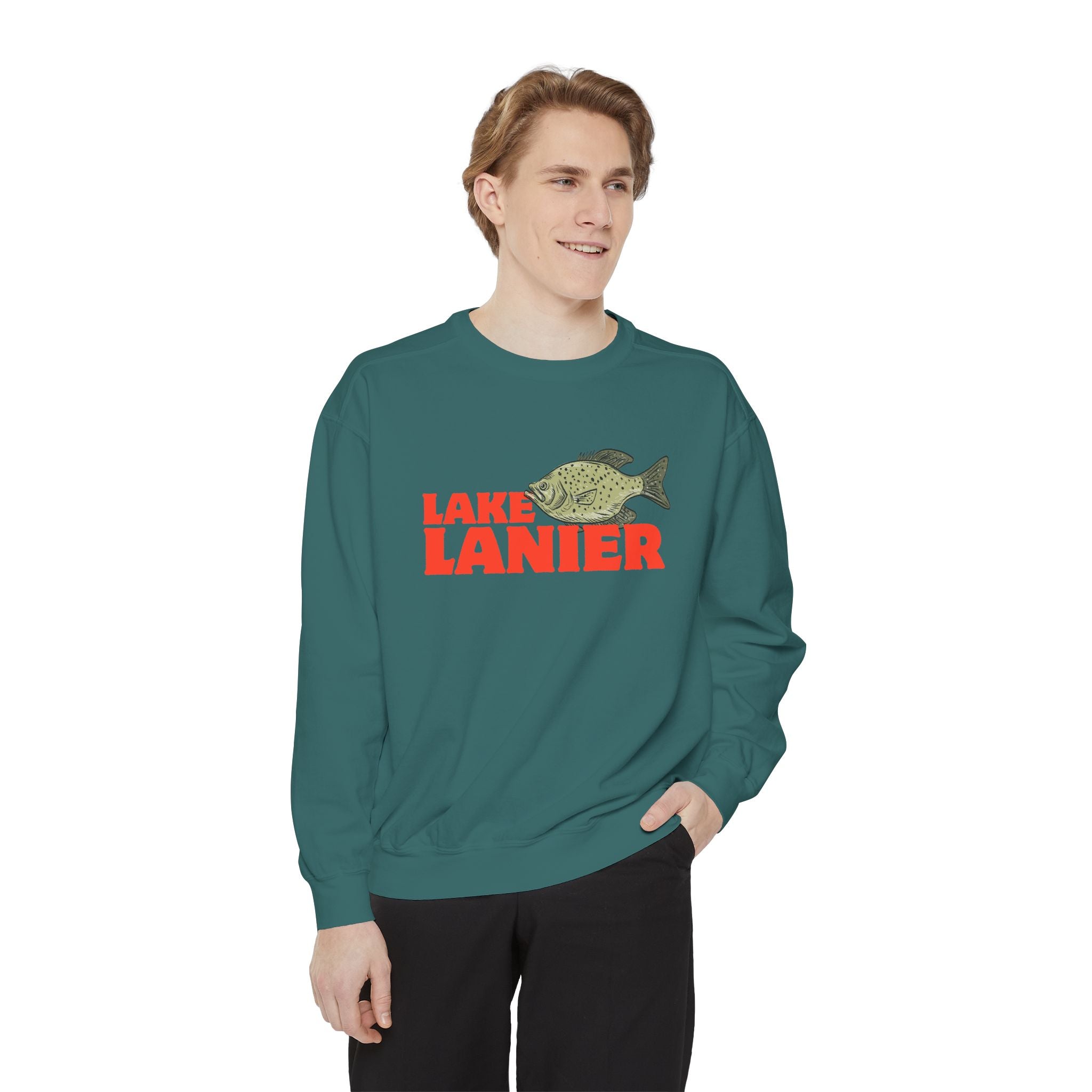 Lake Lanier Fish Sweatshirt | Unisex Garment-Dyed Apparel | Cozy Lake Life Gift, Relaxed Weekend Wear, Fishing Enthusiast Gear
