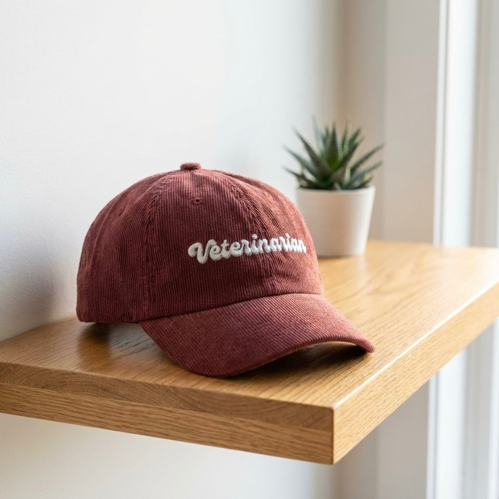 Vintage Veterinary Cap - Corduroy Hat for Pet Lovers, Gift for Veterinarians, Animal Lover Apparel, Unique Embroidered Headwear